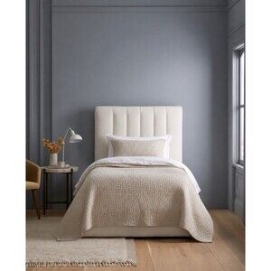 New Quince European Linen Cotton Stitch Quilt Twin Natural $151 Retail